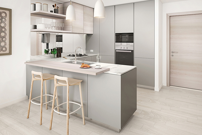 Elegant living room in one-bedroom apartment, Eaton Place, Jumeirah Village Circle, spacious and bright