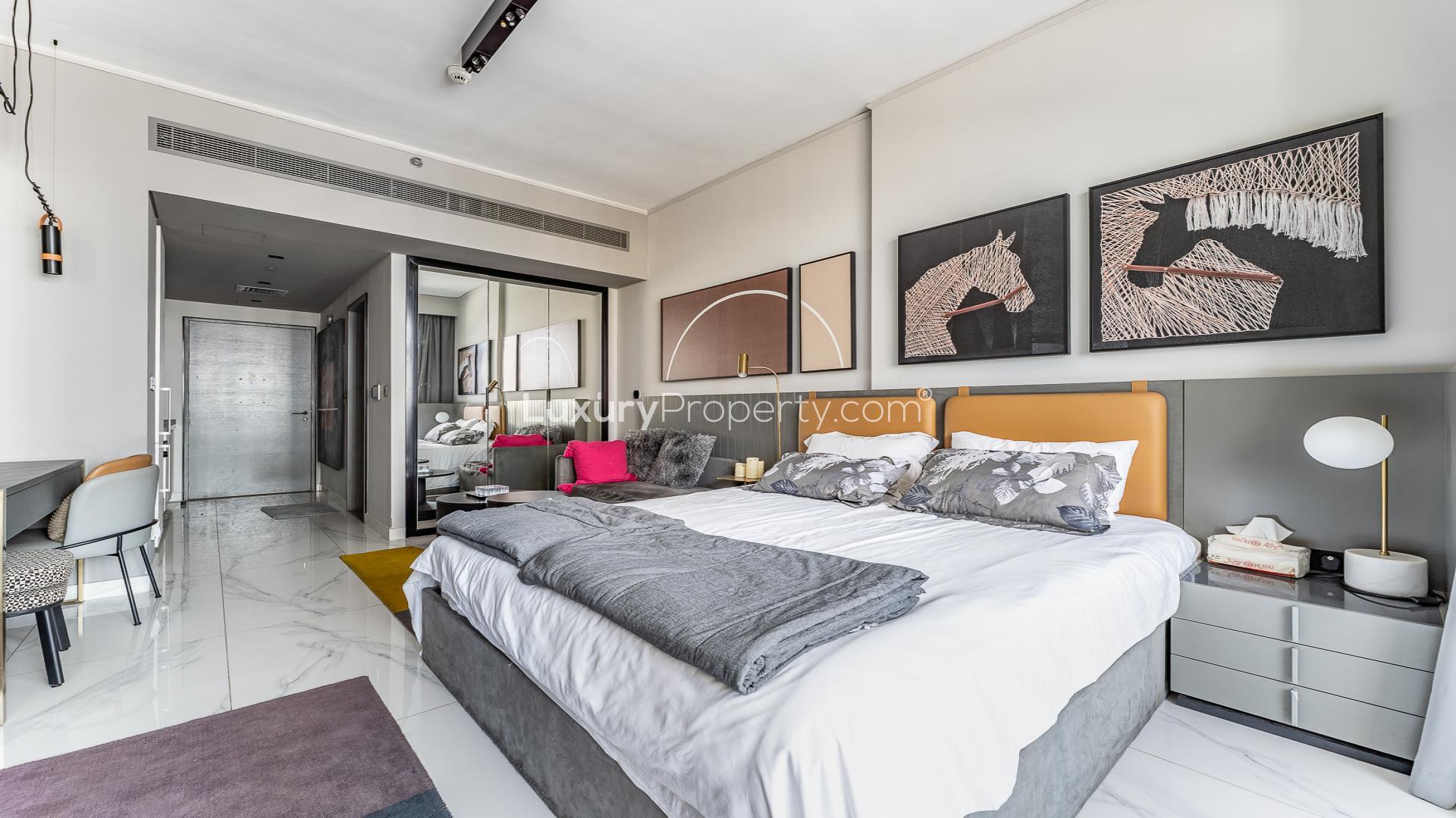 Furnished studio apartment in MAG 318, Business Bay, with city view and modern decor