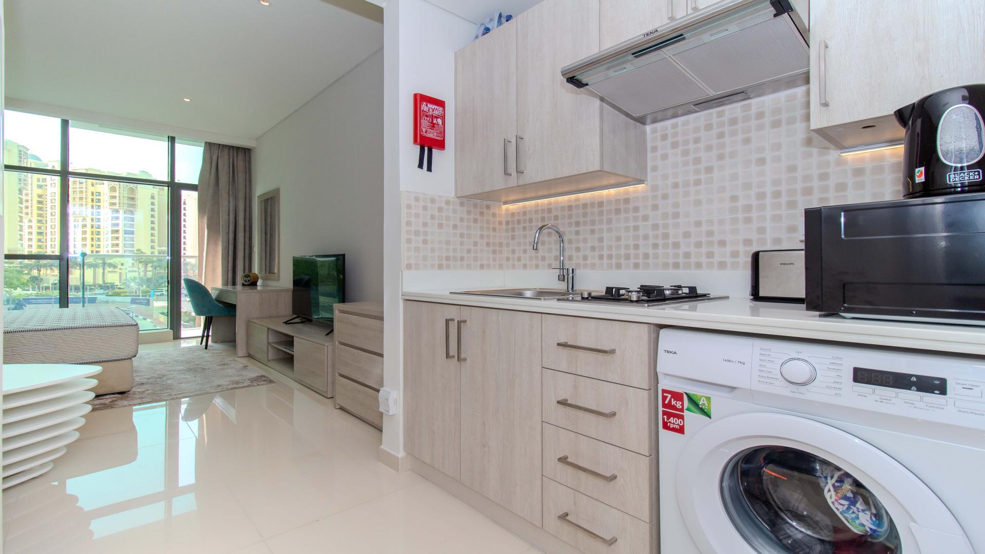 Brand new modern studio apartment interior in Seven Palm, Palm Jumeirah, available for rent