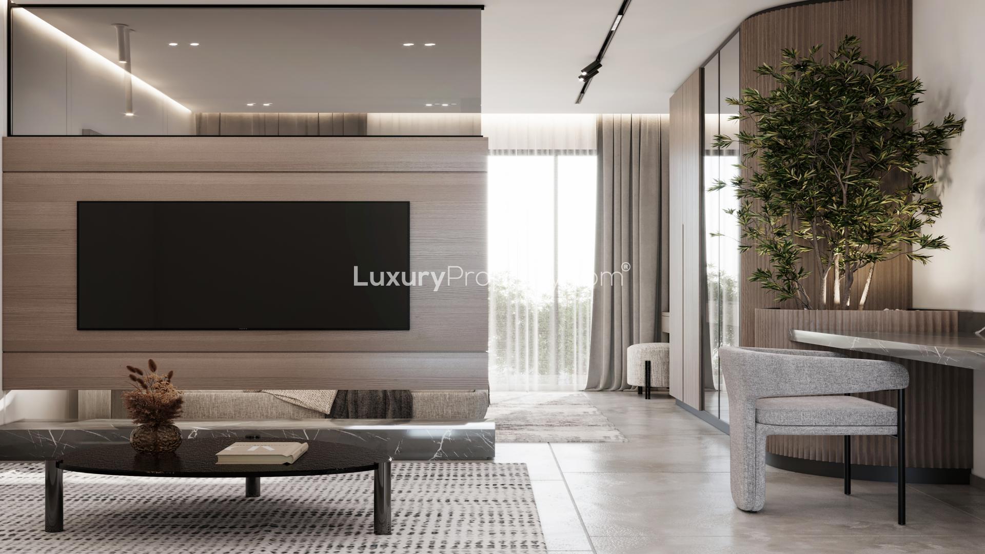 Studio apartment interior with modern wardrobe in Aveline Residences, Jumeirah Village Circle