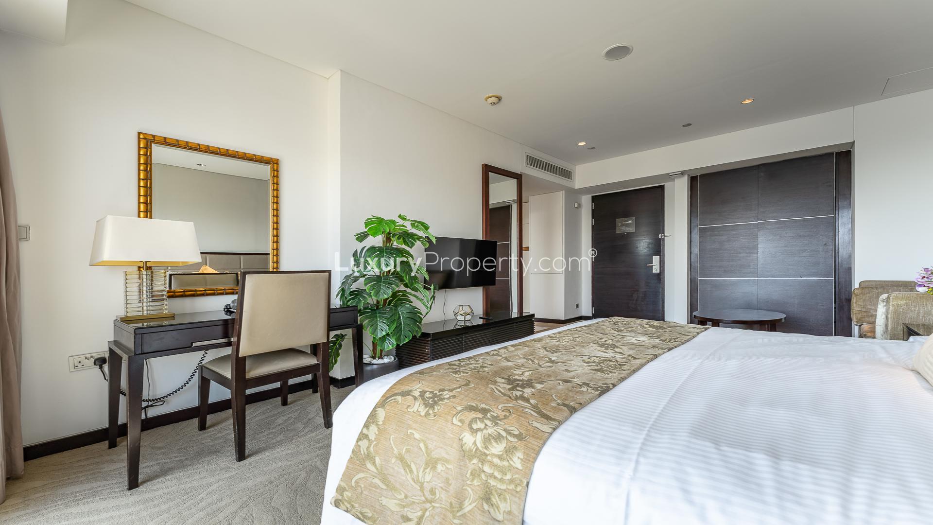 Fully furnished studio apartment in JW Marriott, Dubai Marina with modern decor and city view