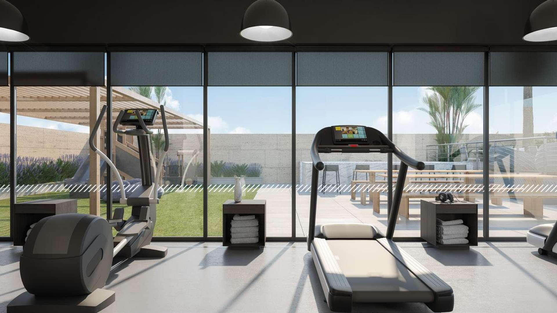 Modern studio apartment interior in Belgravia Heights II, Jumeirah Village Circle, with stylish decor