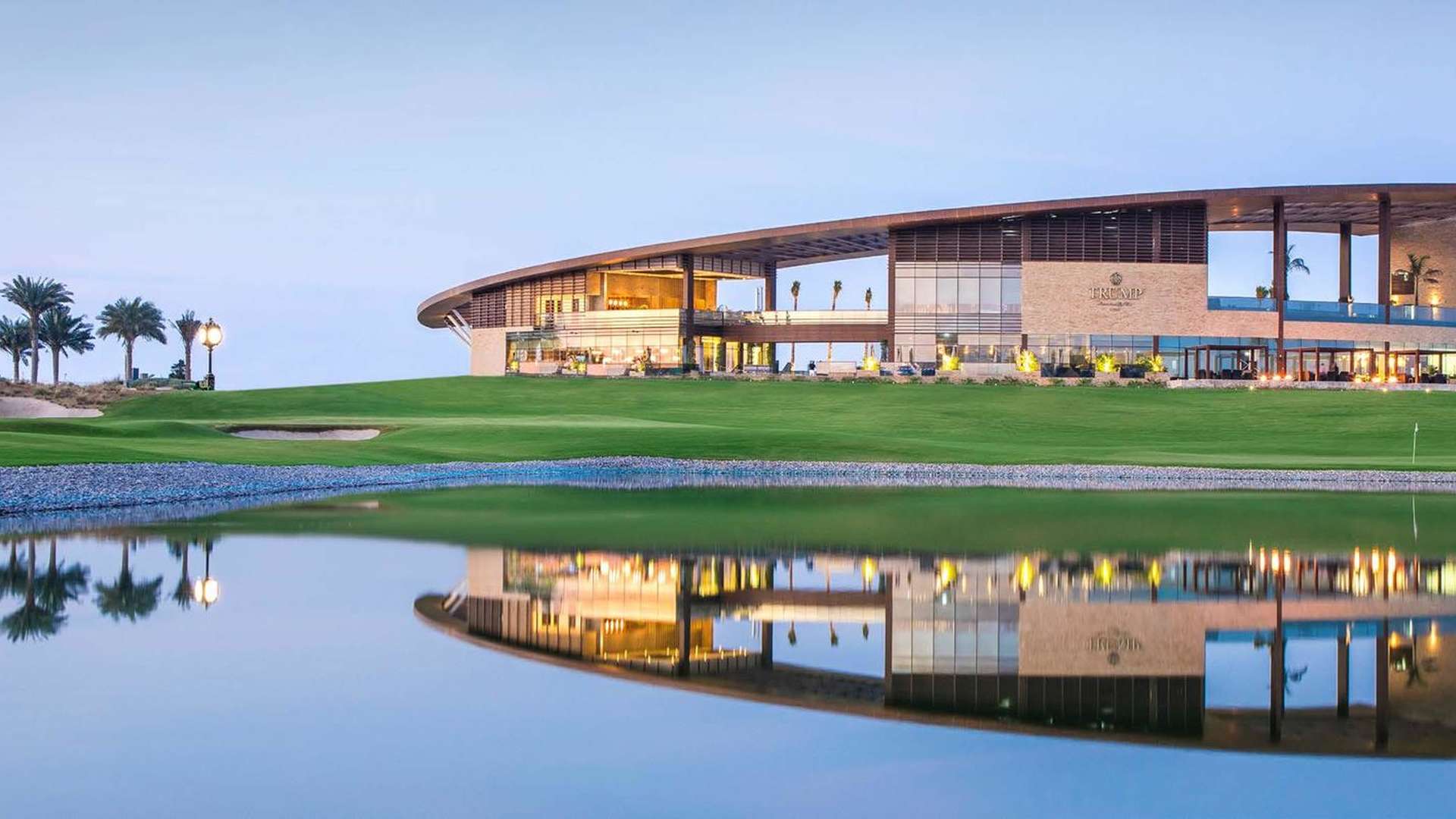 Elegant Bella Vista apartment towers in Damac Hills, Dubailand, overlooking lush golf course