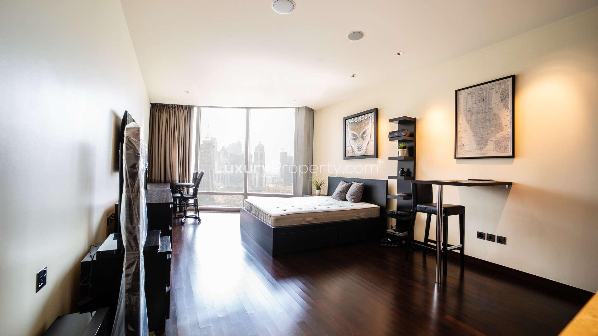 View of Burj Khalifa exterior, luxury studio apartment for sale, Downtown Dubai