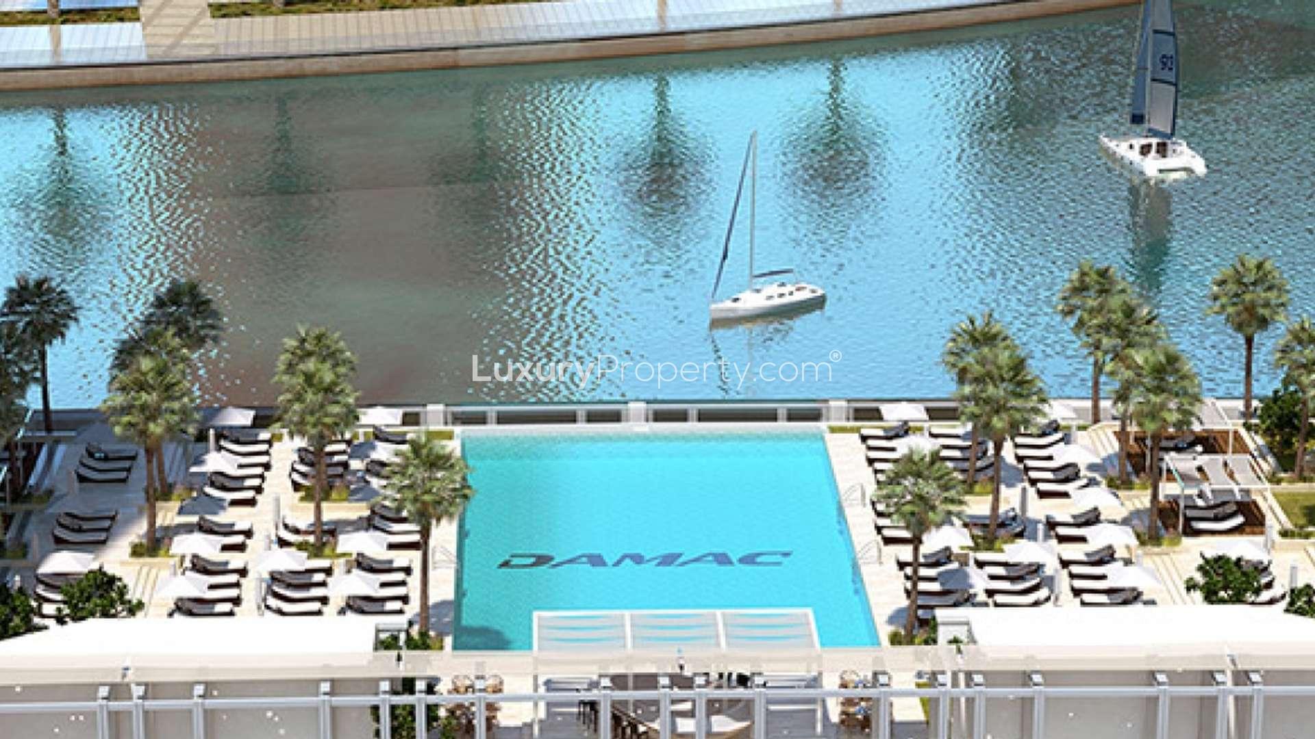 Luxury pool and marina view at Damac Maison Prive, Business Bay apartment