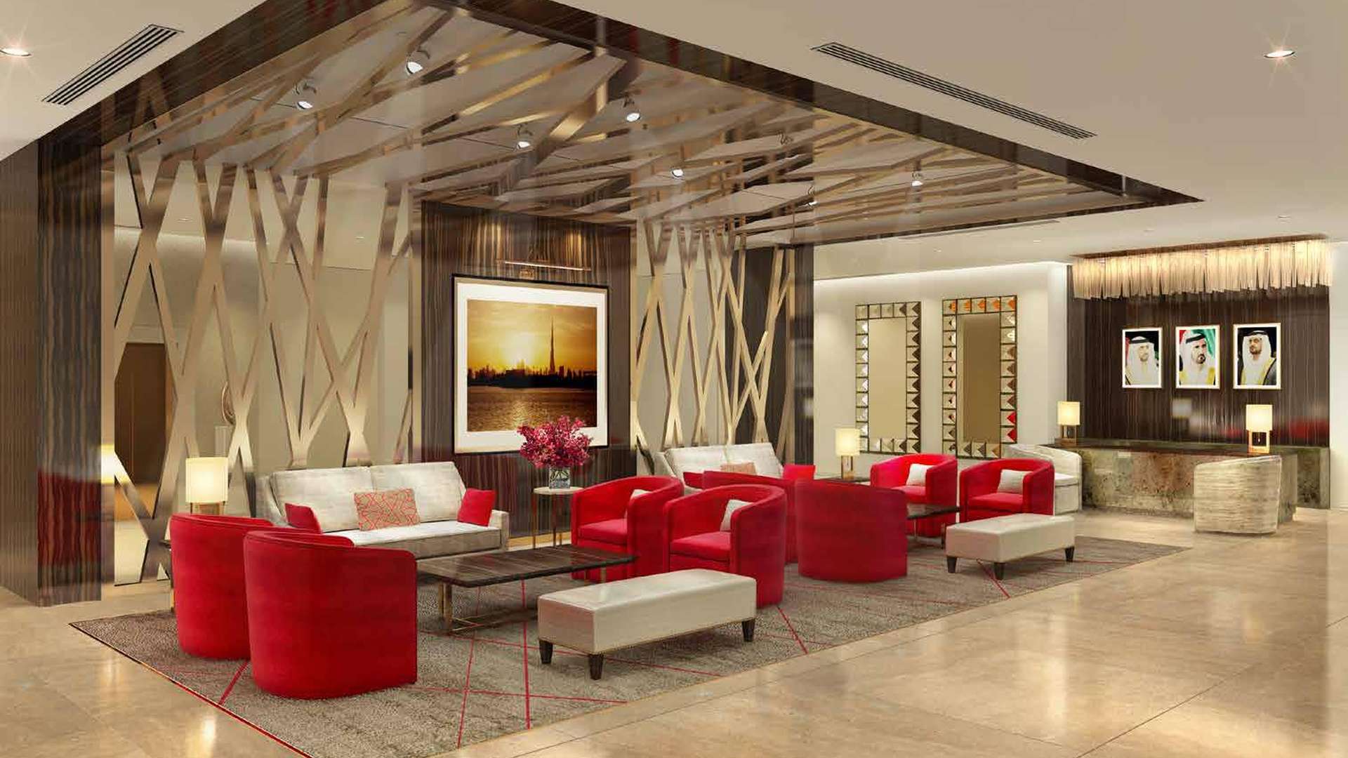 Studio apartment building in Celestia, Dubai South, with modern architecture and palm-lined street