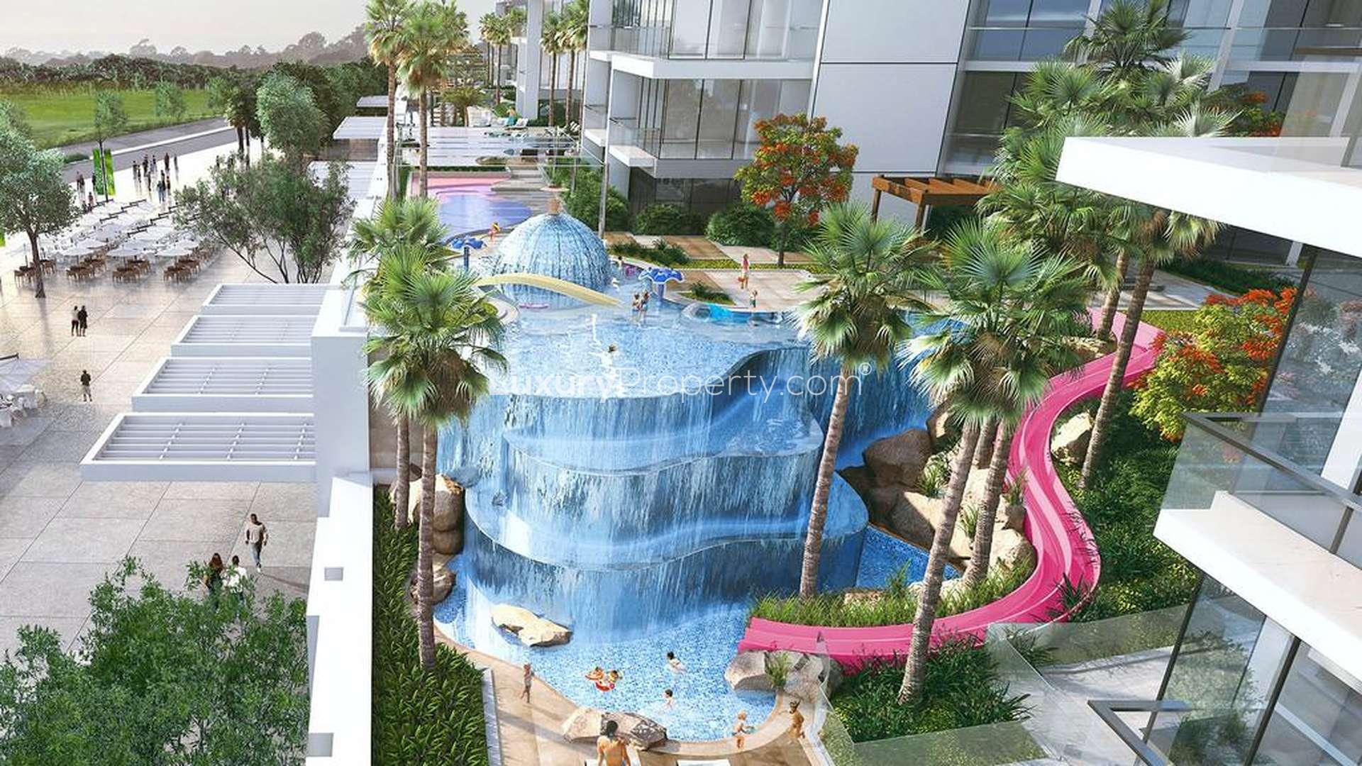 Modern studio apartment interior in Navitas Hotel, Dubai Land, featuring stylish decor and furnishings