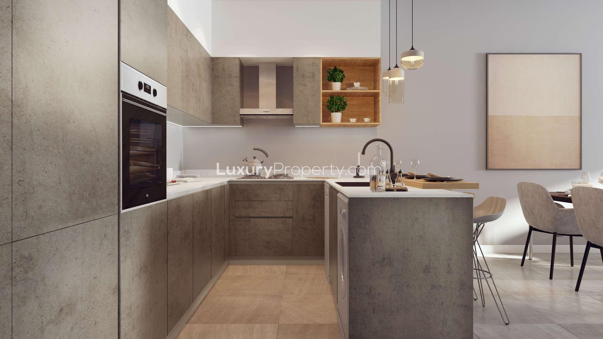 Modern bathroom in stylish studio apartment, Pantheon Elysee, Jumeirah Village Circle