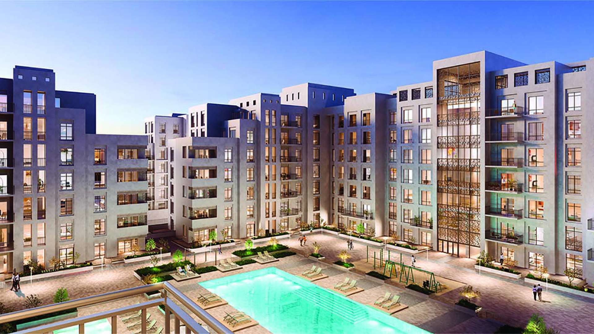 Studio apartment interior at Safi Apartments, Town Square, featuring modern furnishings and decor