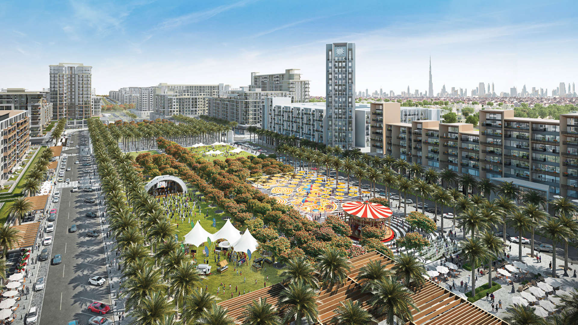 Stylish studio apartment interior with modern decor, large window, and balcony in Zahra Apartments