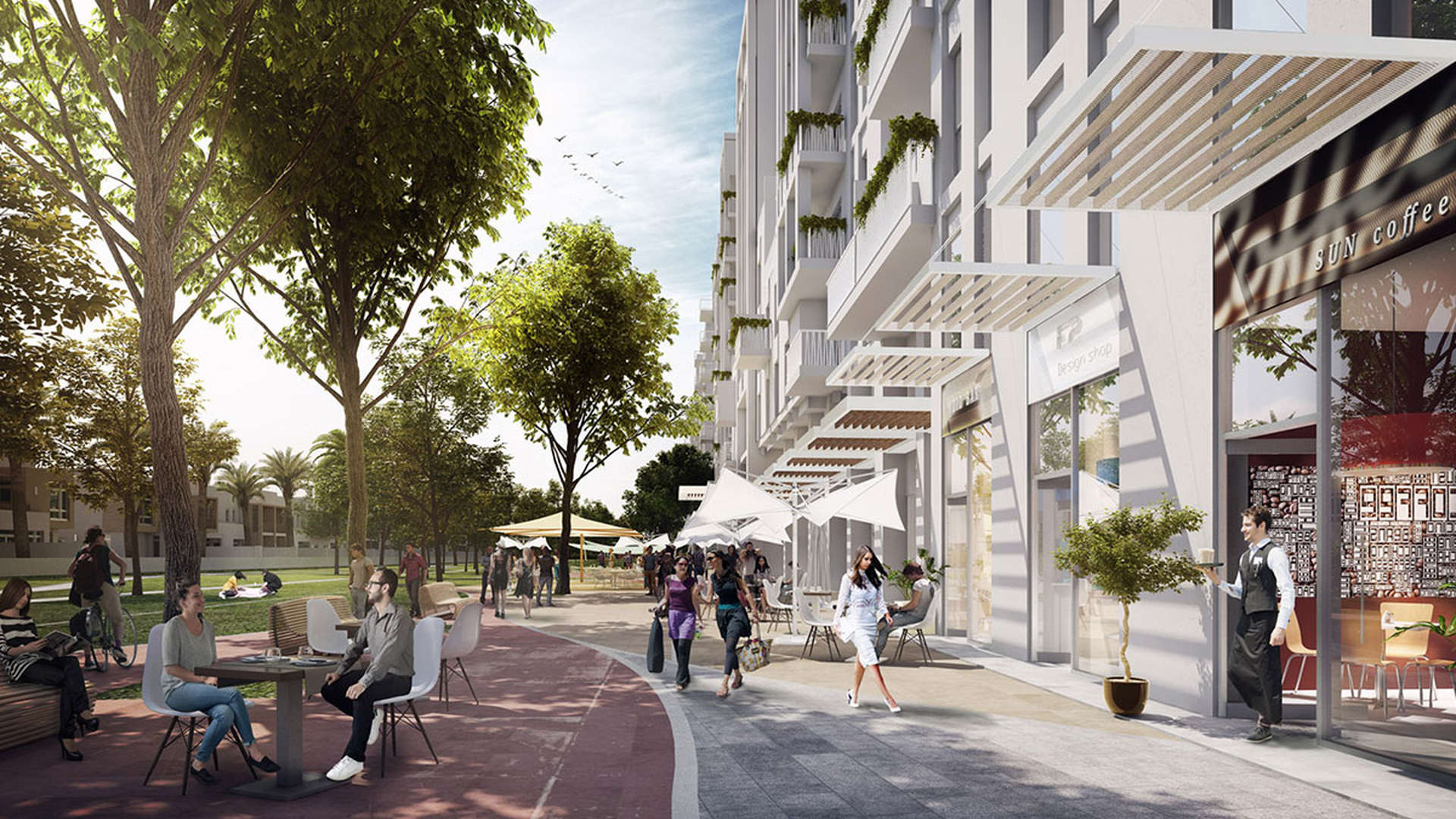 Stylish studio apartment living area in Zahra Apartments, Dubai Town Square, with modern decor