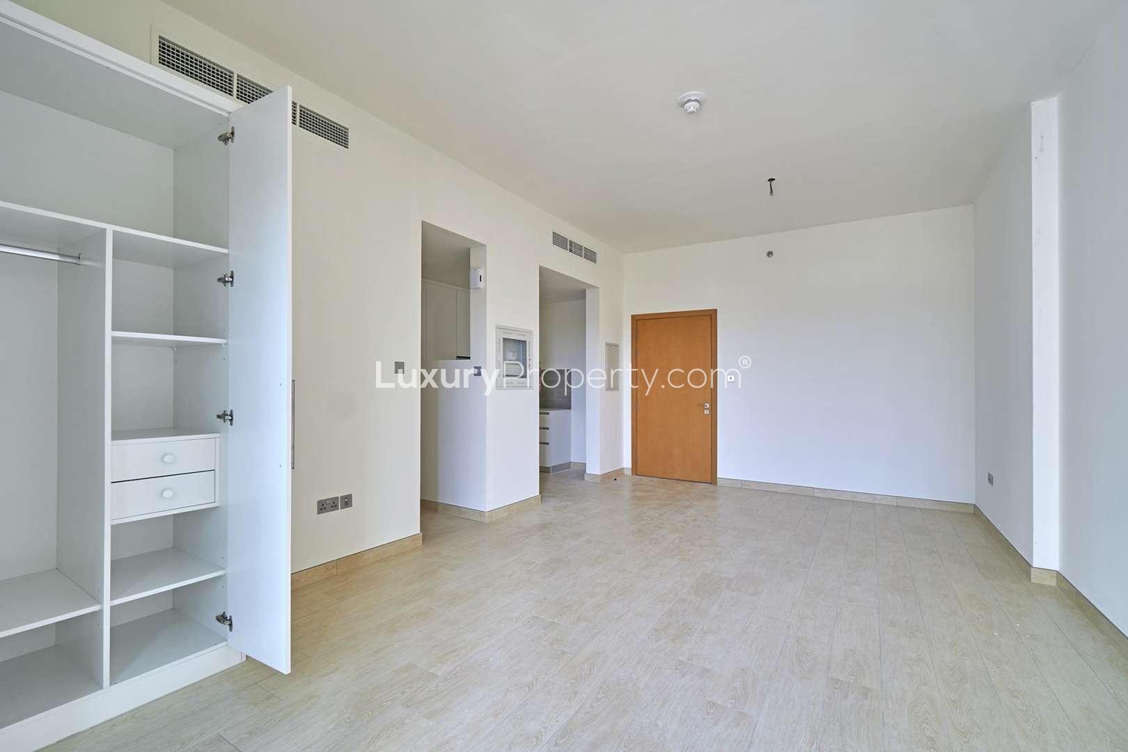 Studio apartment interior in Genesis by Meraki, Al Barsha South, with modern finishes