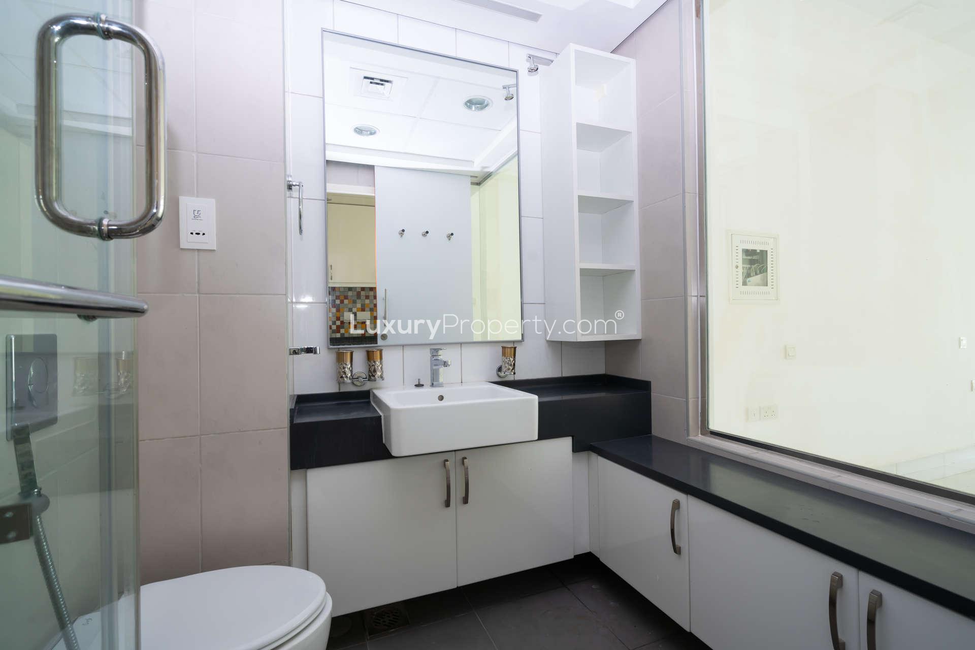 Empty studio apartment interior in Palm Views East, Palm Jumeirah, bright and spacious