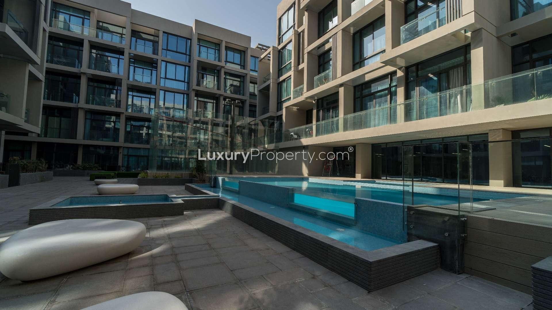 Furnished studio apartment interior in Signature Livings, Jumeirah Village Circle, for rent