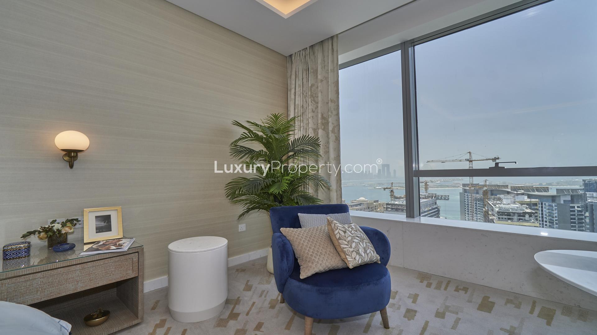 Fully furnished studio in Palm Tower, Palm Jumeirah with large window and elegant decor