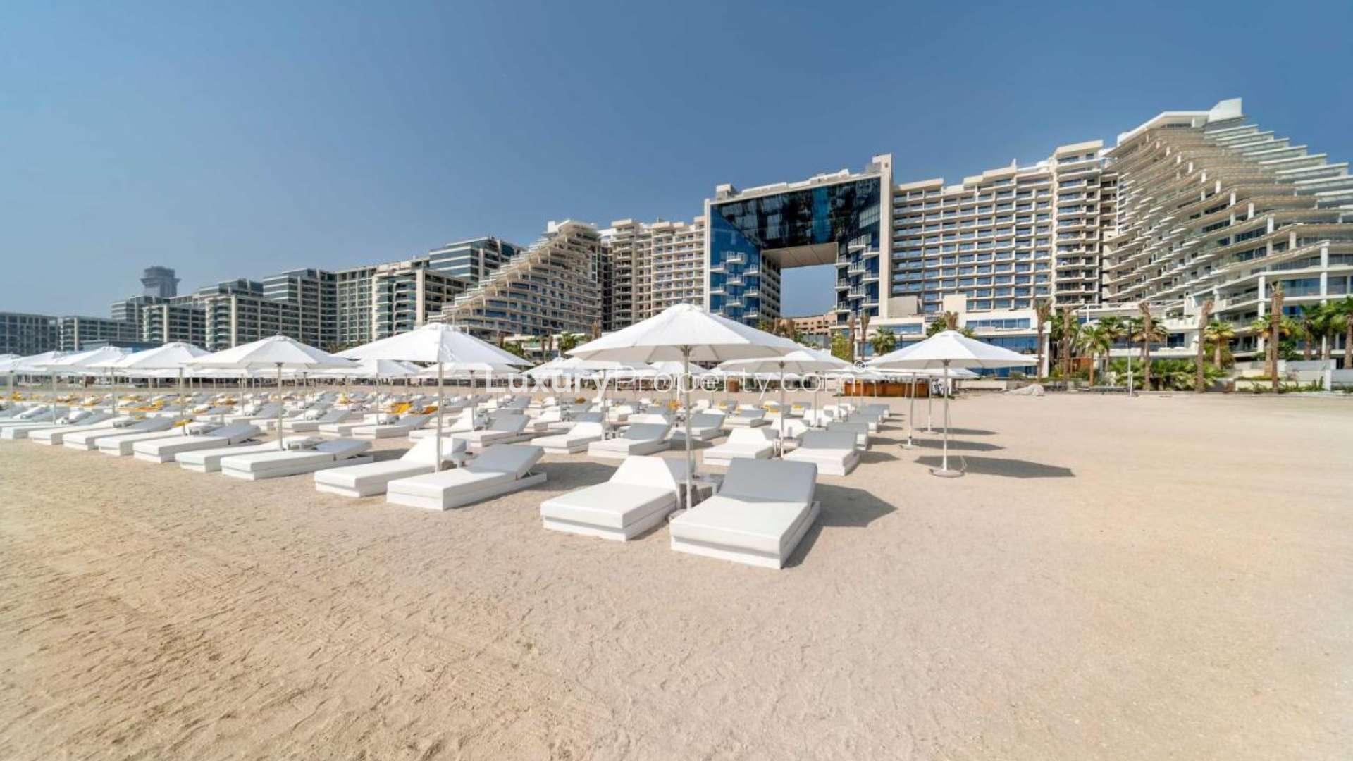 Luxurious studio apartment interior with Dubai skyline view at FIVE Palm Jumeirah