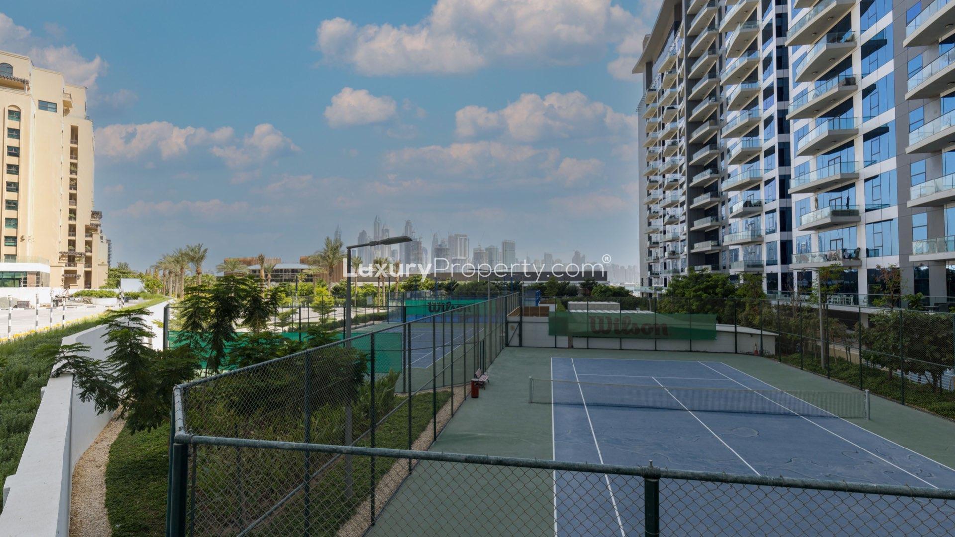 Furnished studio kitchen with modern appliances at Seven Palm, Palm Jumeirah for sale