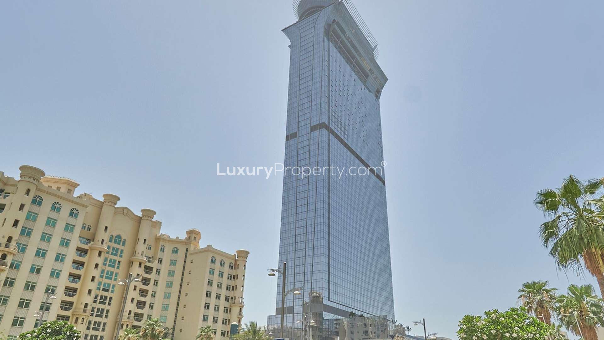 Stunning studio bedroom in Palm Tower, Palm Jumeirah with luxurious decor and Burj Al Arab view