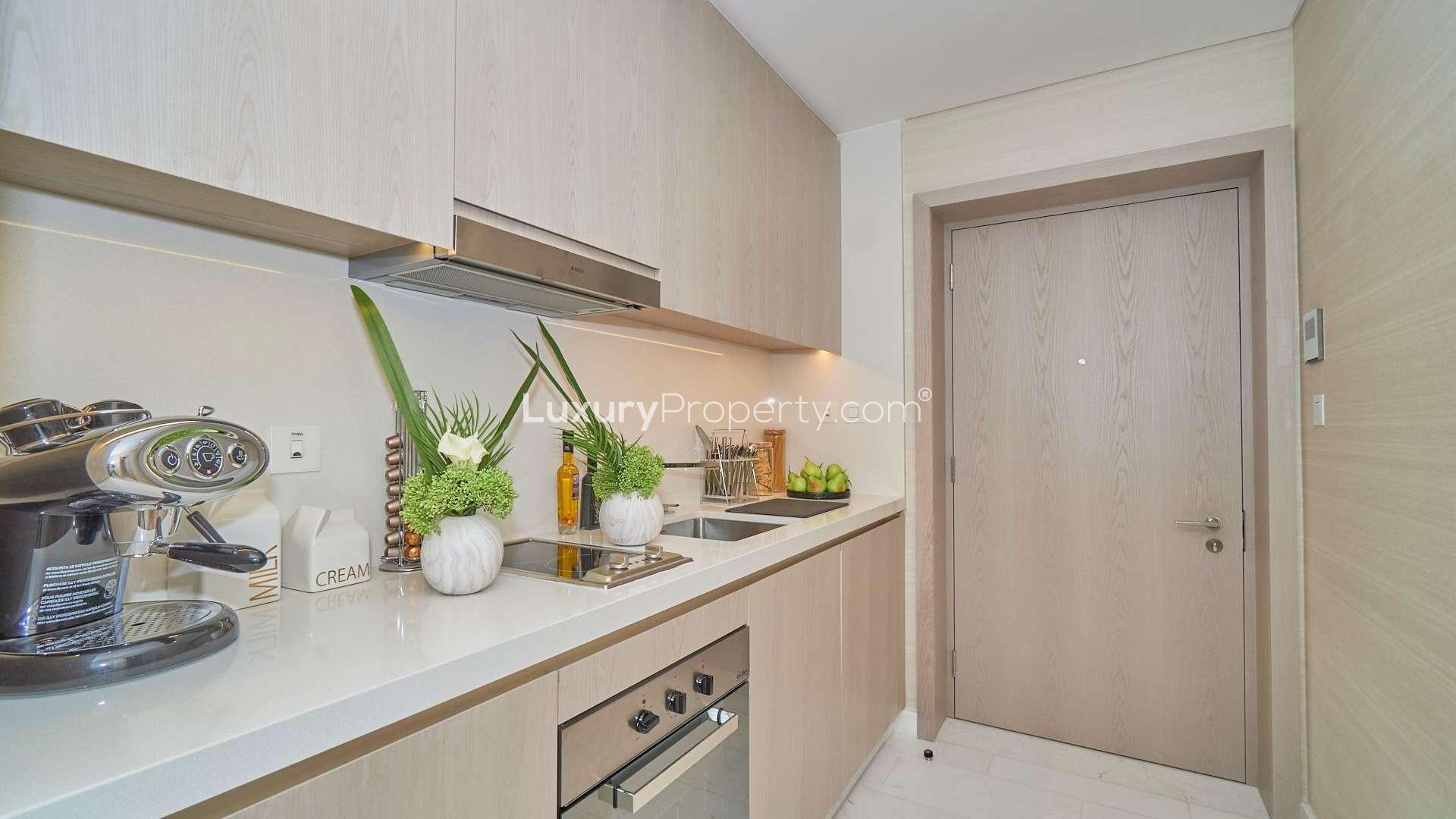 High-floor studio kitchen in The Palm Tower, Palm Jumeirah, modern appliances and decor