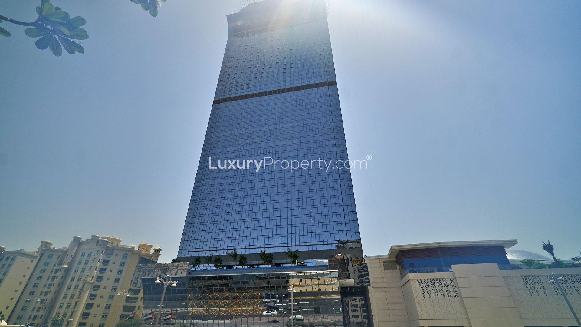 Modern kitchen in Palm Jumeirah studio apartment, featuring sleek cabinetry and appliances