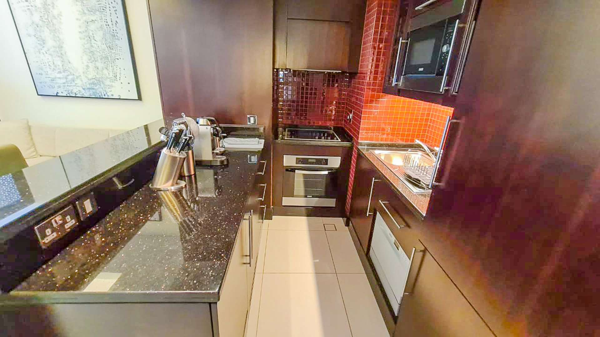 Modern furnished living area in 1-bedroom apartment, The Address Downtown, short-term rental