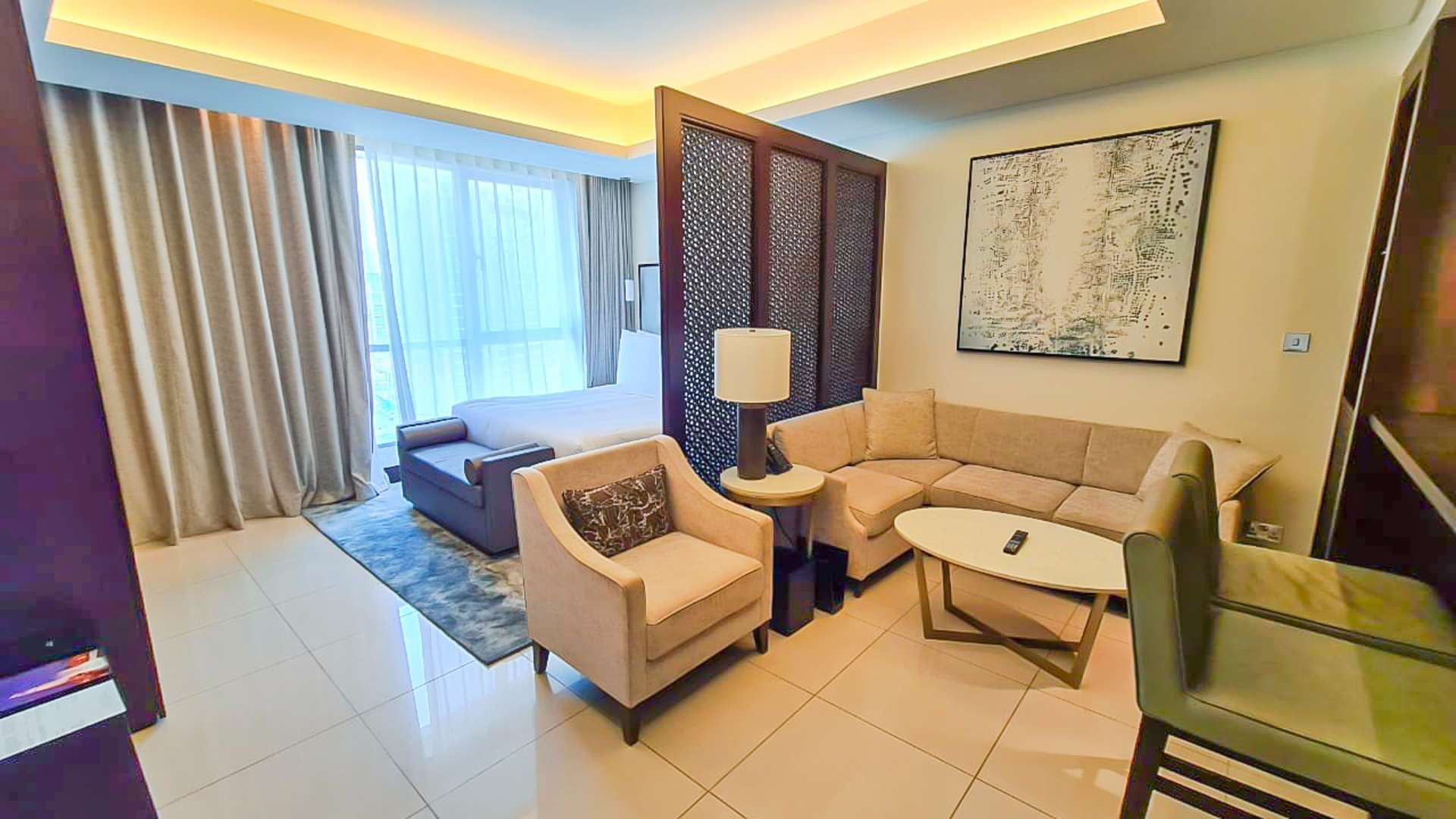 Modern furnished living room in 1-bedroom apartment, The Address Downtown, Downtown Dubai