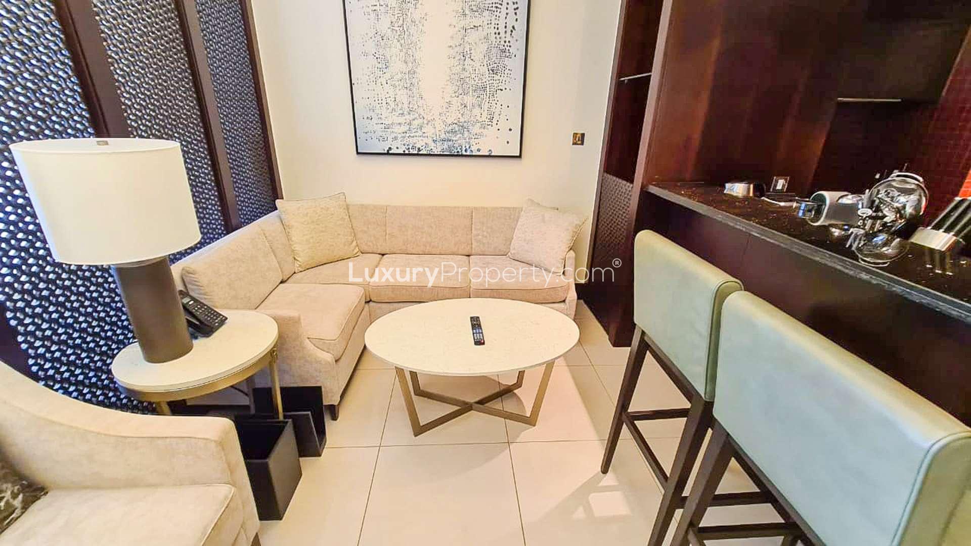 Modern furnished living area in 1-bedroom apartment, The Address Downtown, Dubai