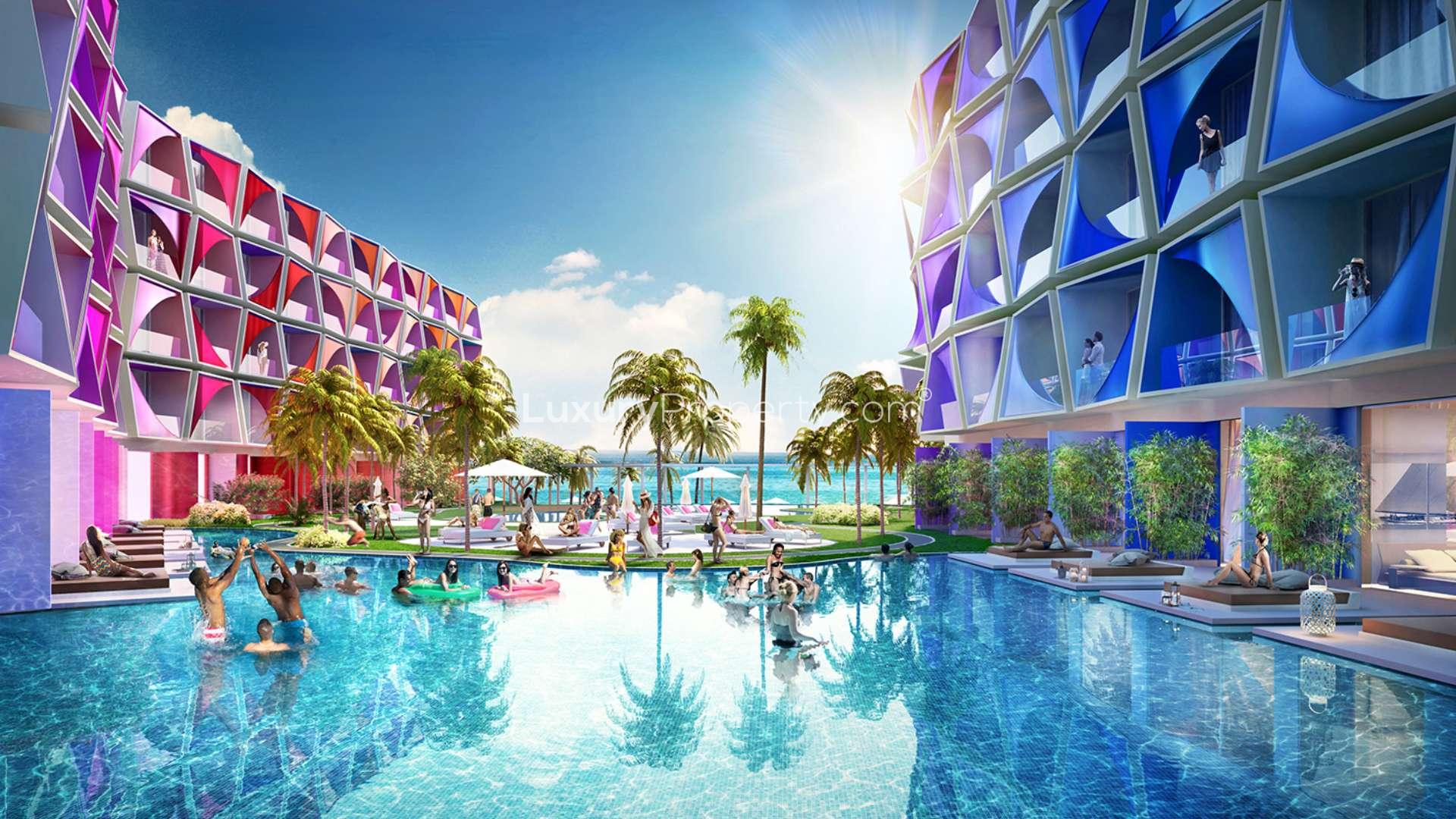 Colorful beachfront apartment in The Heart of Europe, The World Islands, for sale