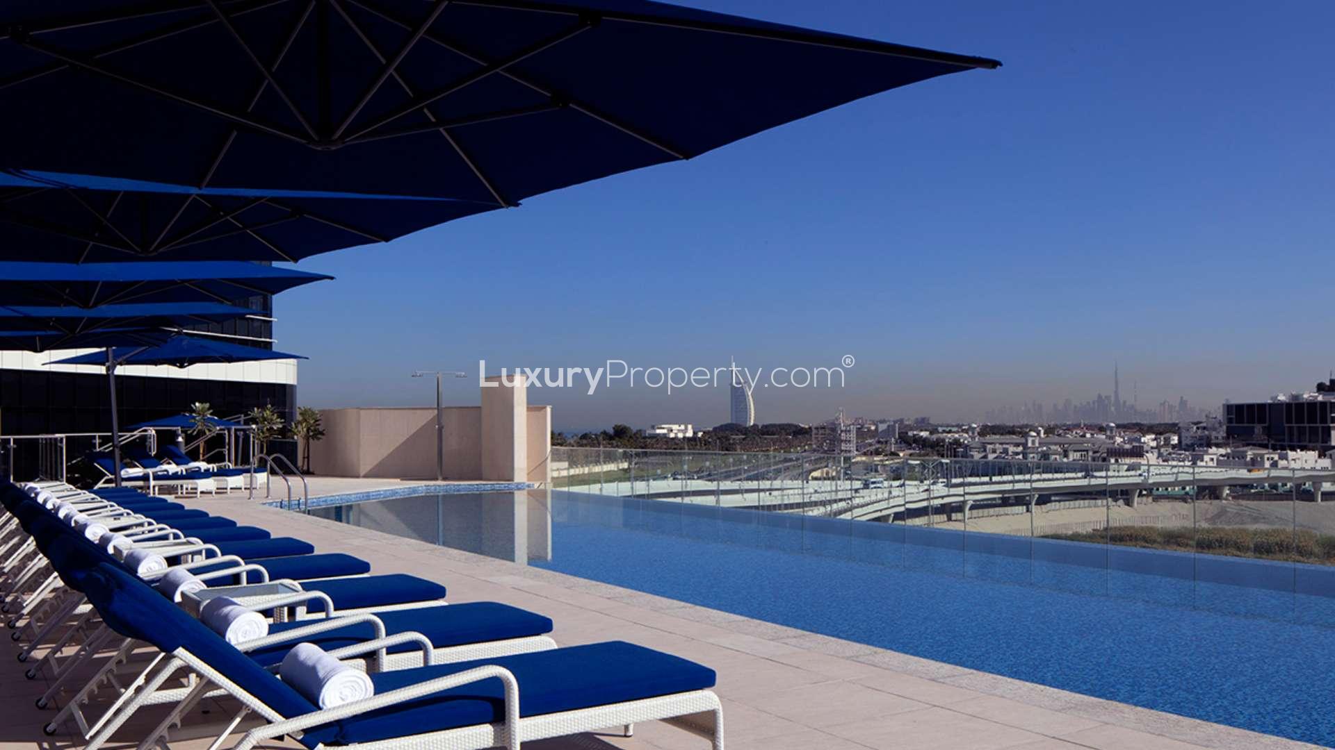 Rooftop pool view at Avani Palm View Hotel, Dubai Media City apartment for rent