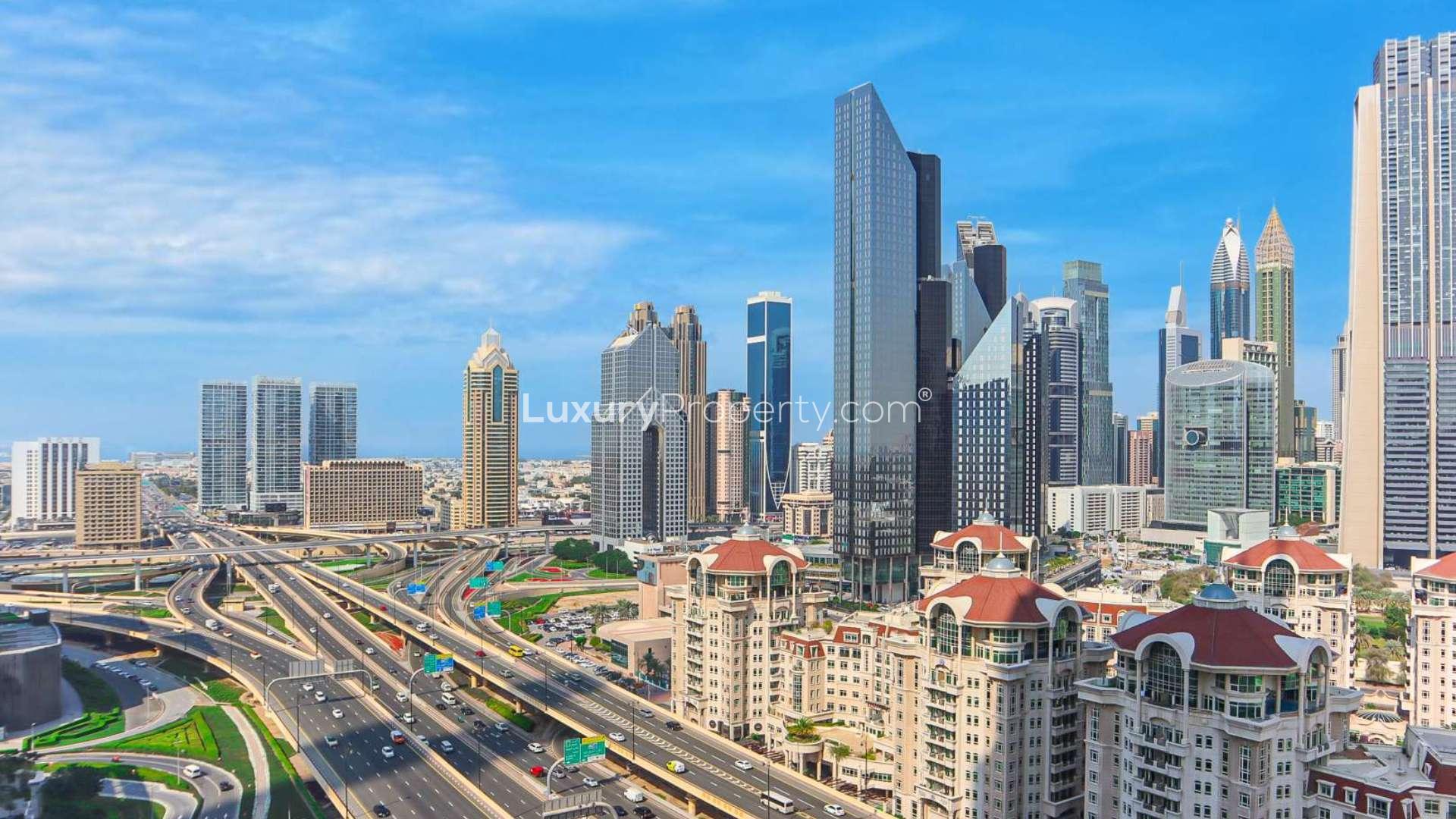 Studio apartment interior at Address Boulevard, Downtown Dubai, featuring modern furnishings