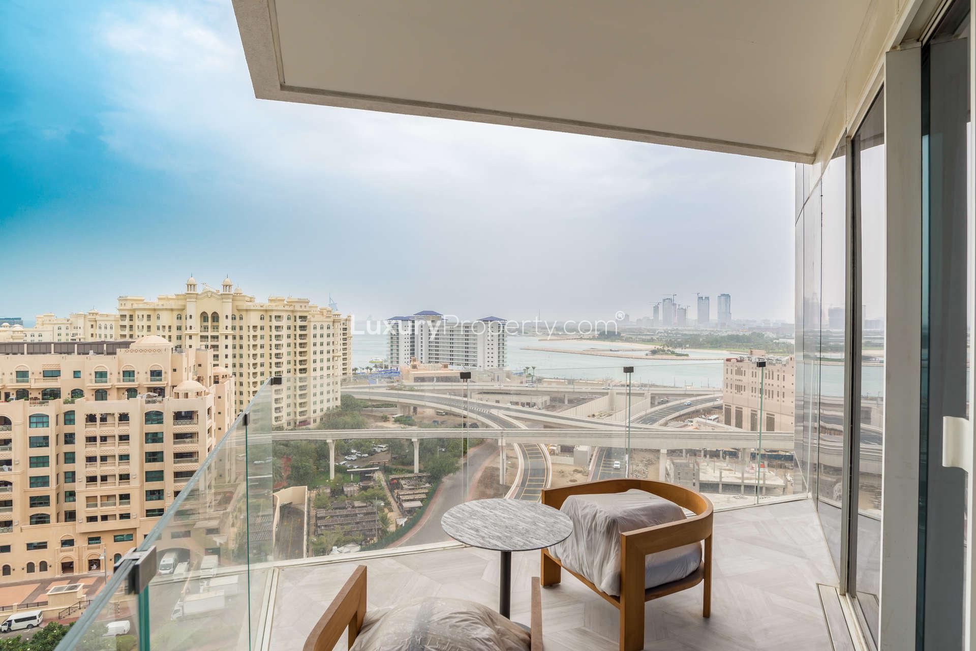 Luxurious studio apartment interior with modern design and sea views in Palm Jumeirah