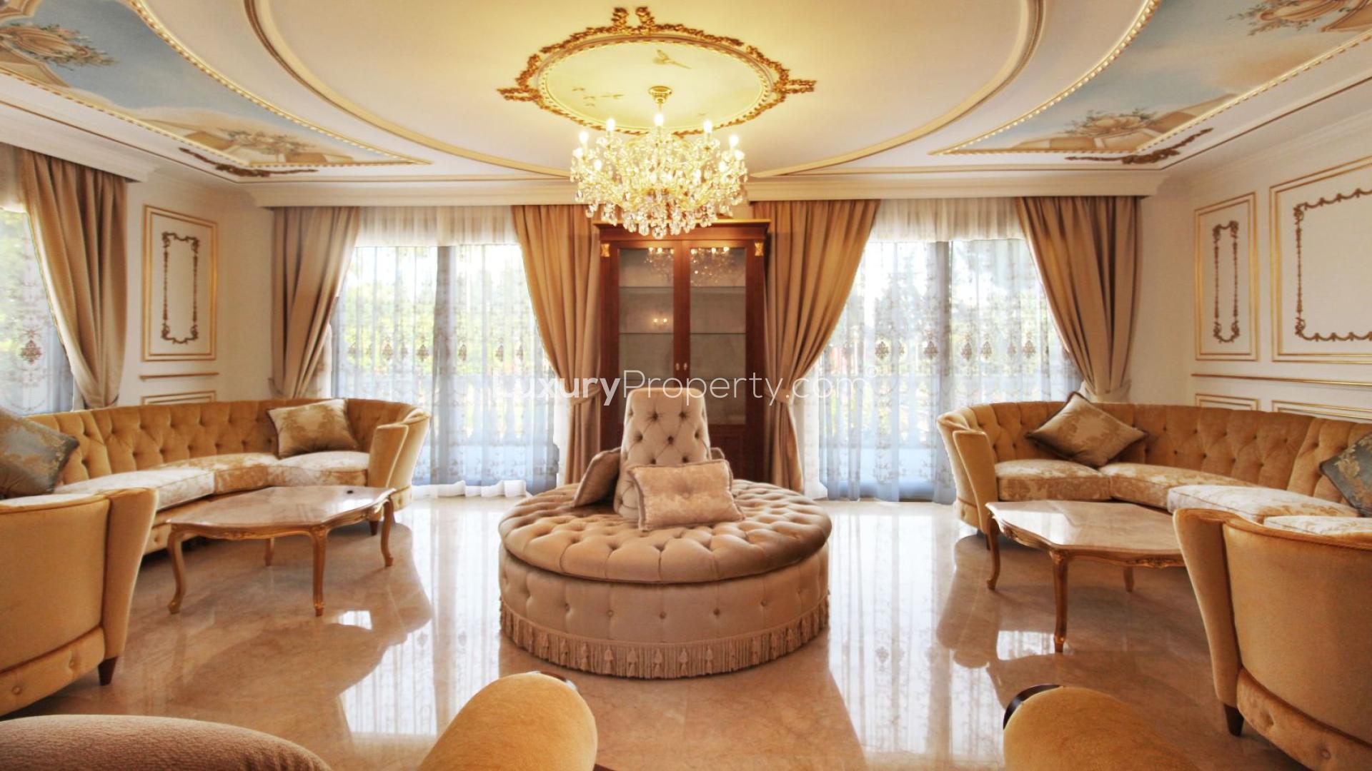 Luxurious living room in 8-bedroom villa, Guadalmina Baja, Spain, with elegant furniture and decor