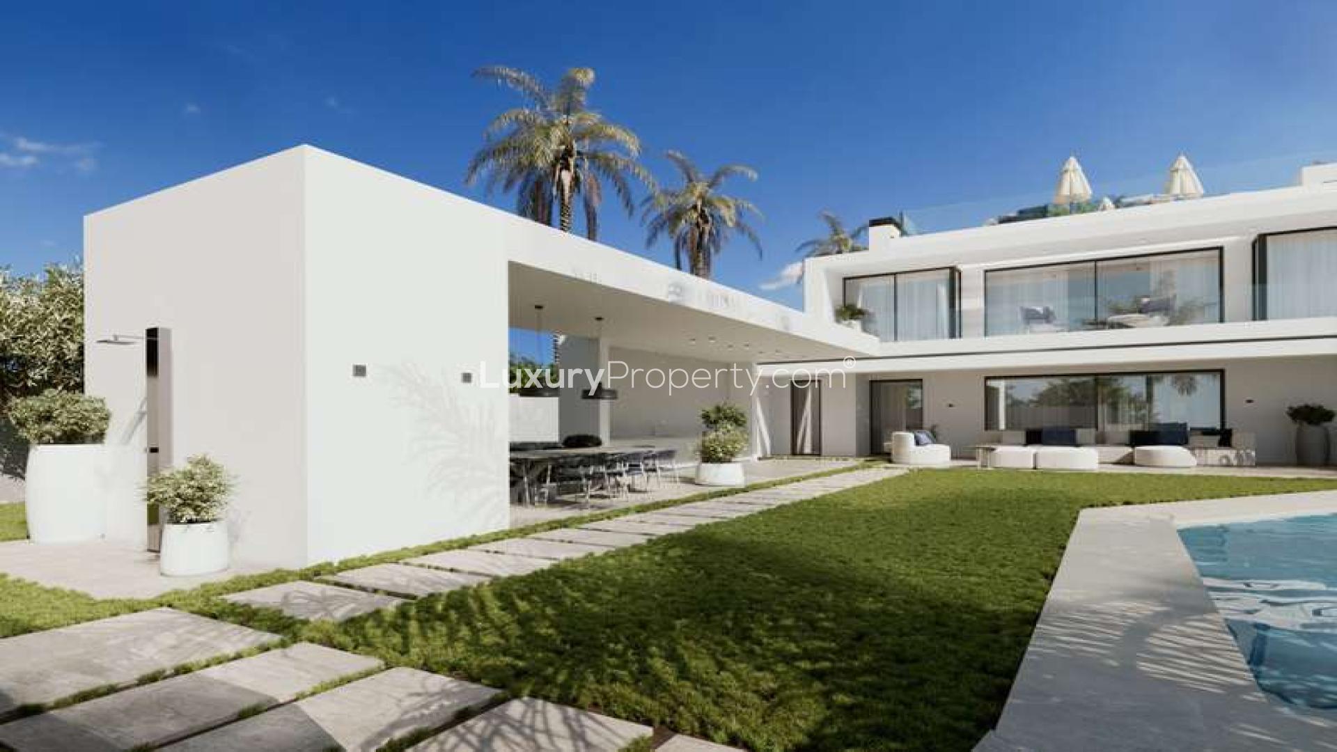 Aerial view of luxury villa with pool in Marbella, Málaga, for sale