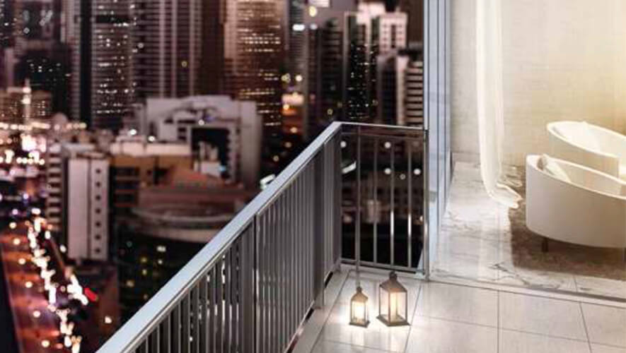 Studio apartment interior with modern decor and city view at 52|42, Dubai Marina