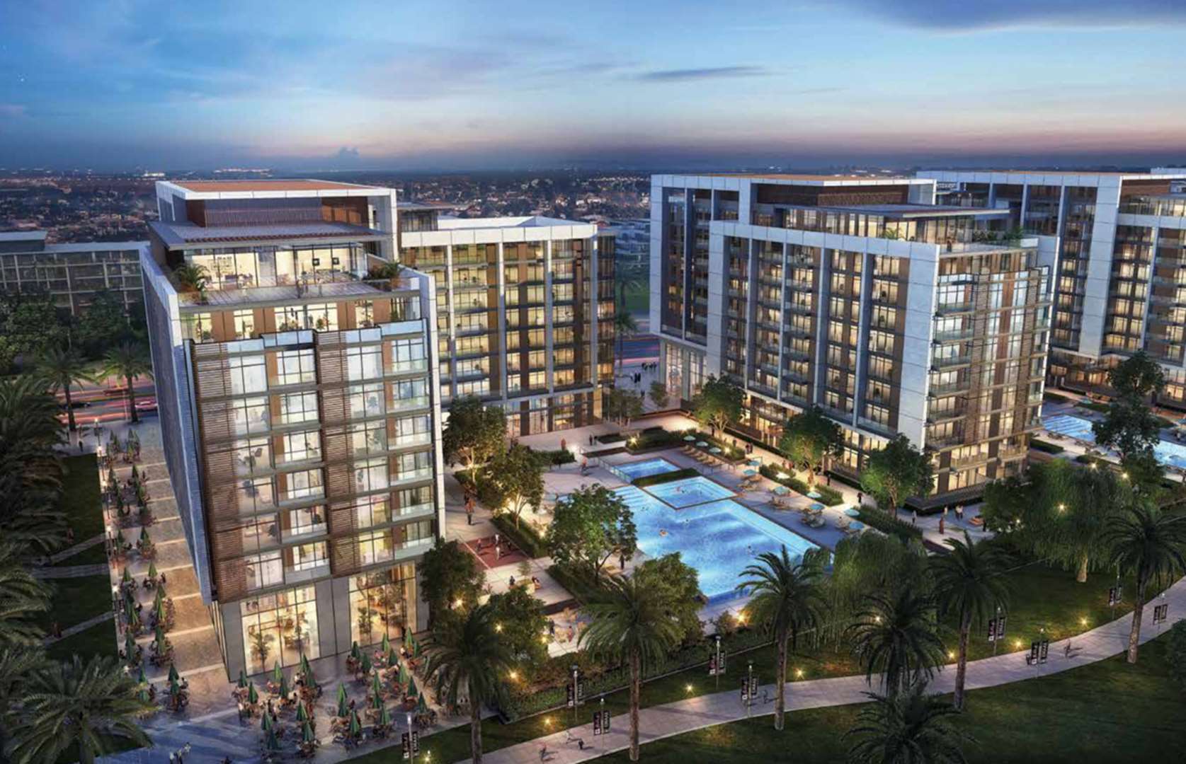 Luxury terrace view at Acacia Park Heights apartment in Dubai Hills Estate, for sale