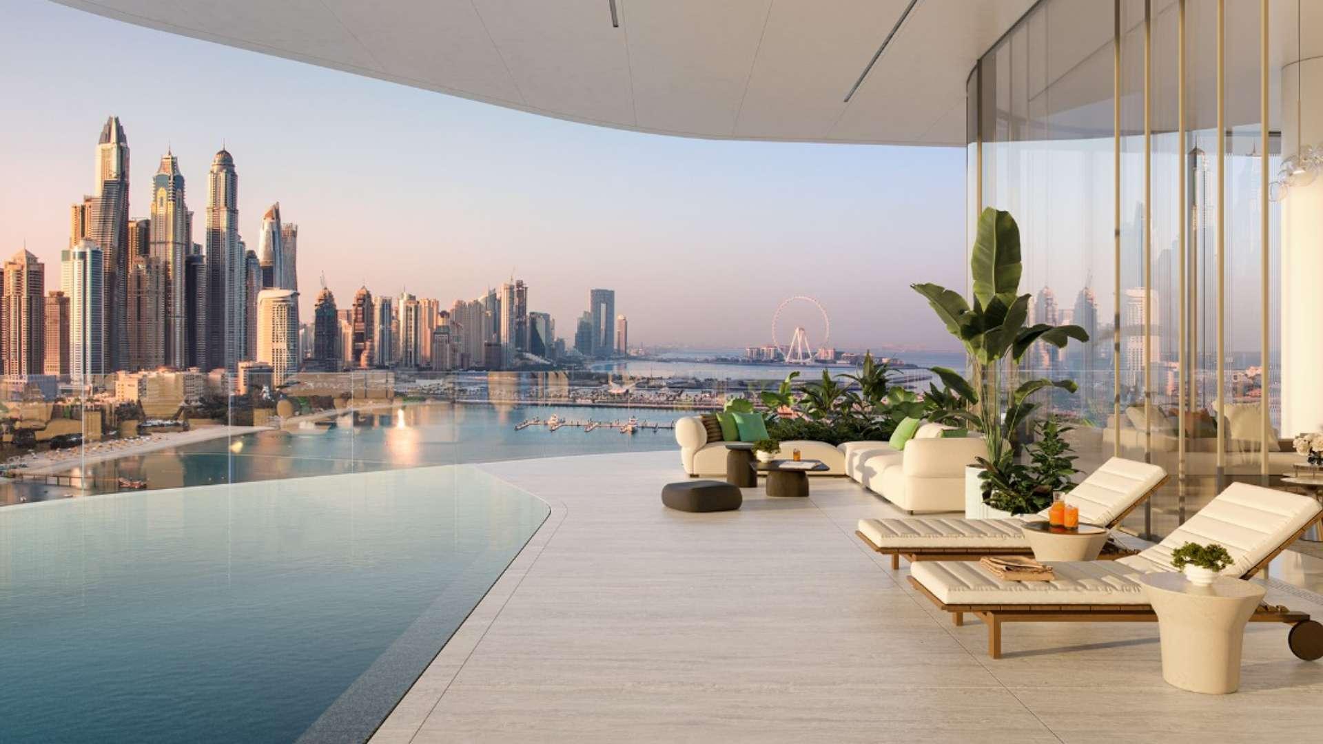 Modern studio apartment at Ava, Palm Jumeirah with skyline and waterfront views for sale