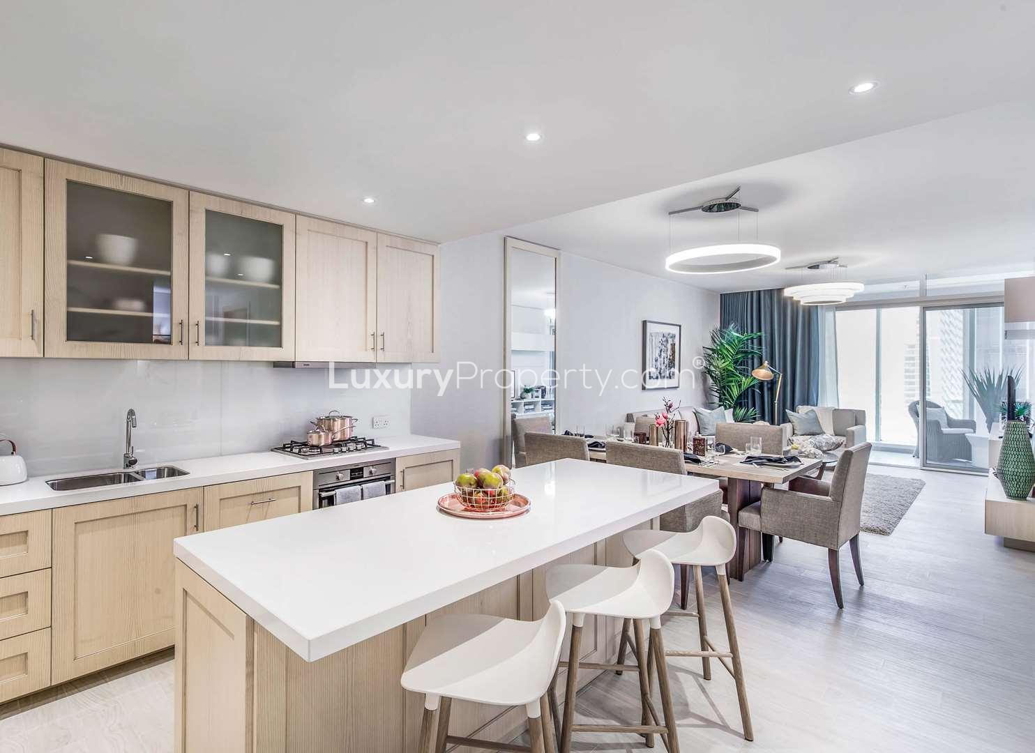 Modern bathroom vanity in luxury Belgravia apartment, Jumeirah Village Circle, for sale