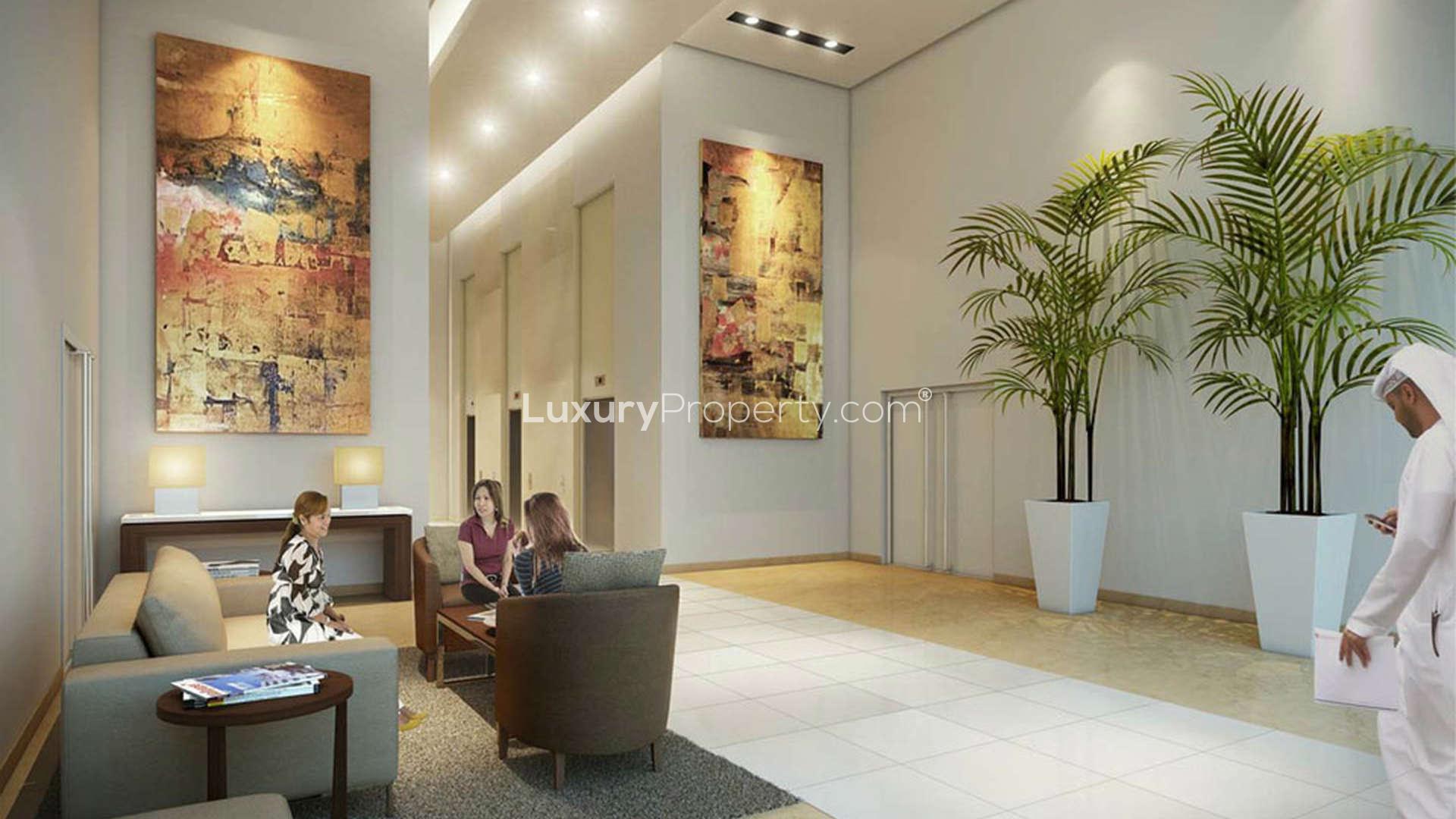 Modern studio apartment interior in Dragon Towers, Dragon City, Dubai, featuring elegant decor