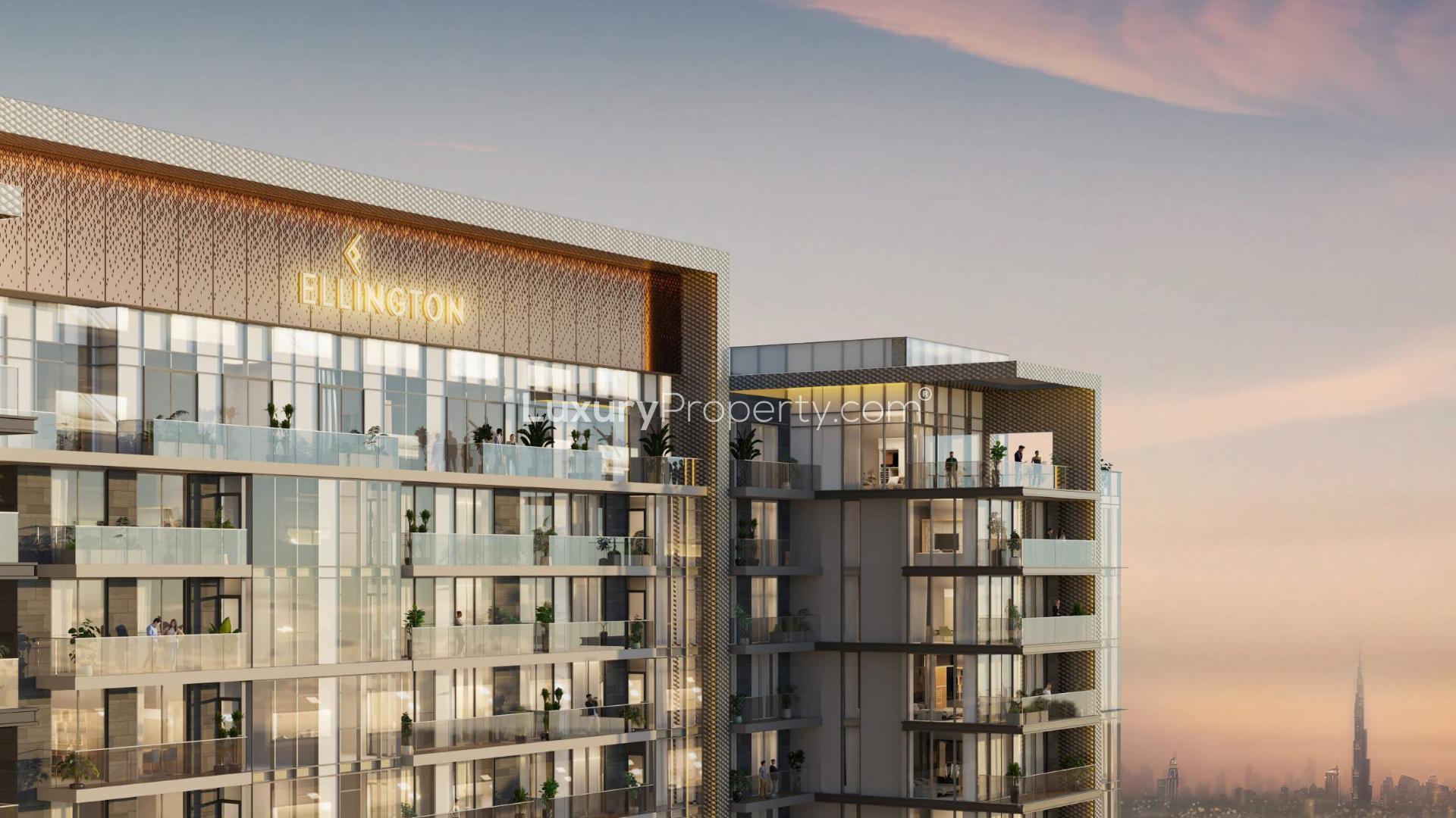 "Ellington House apartment exterior, Dubai Hills Estate, modern residential building for sale.",Studio apartment exterior at Ellington House, Dubai Hills Estate, available for sale