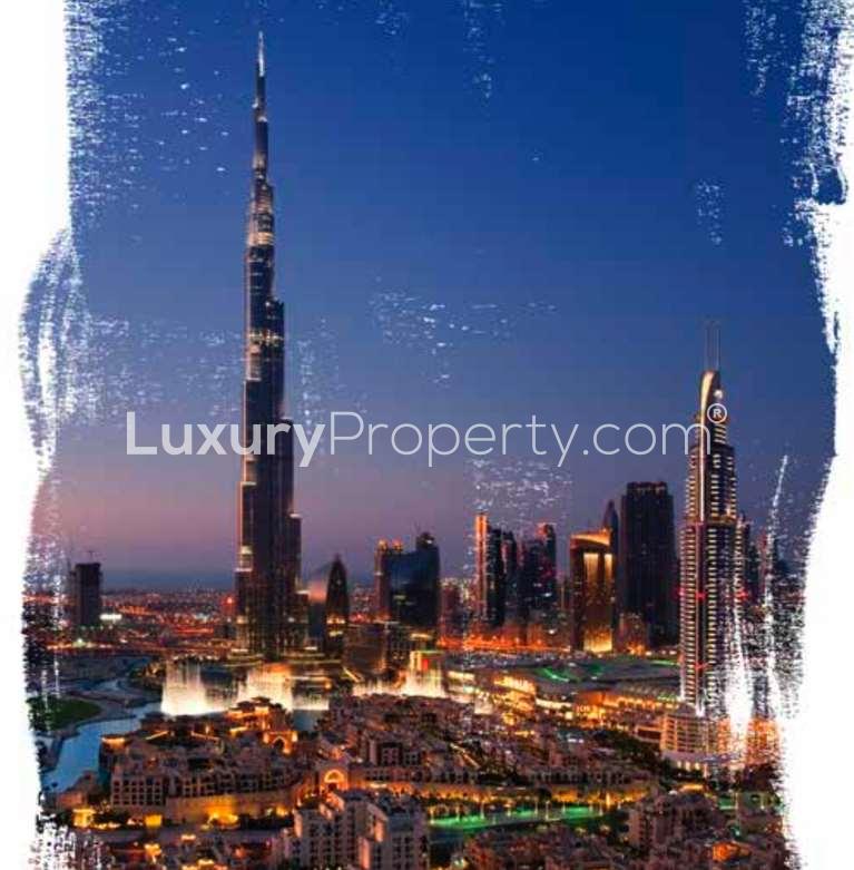 Aerial view of Forte apartments in Downtown Dubai, showcasing luxury skyline and cityscape