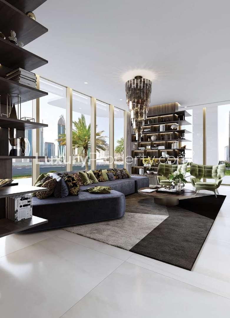 Luxury I Love Florence Apartments lobby with elegant marble design, Dubai Canal property