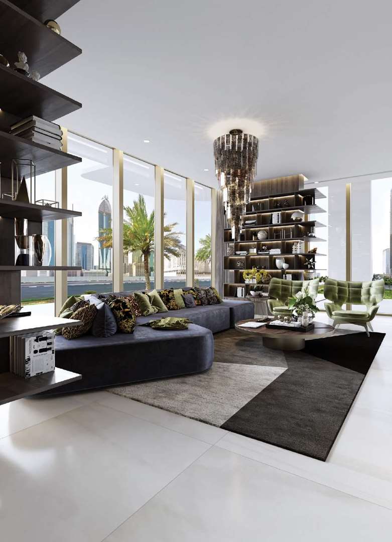 Luxury I Love Florence Apartments lobby with elegant marble design, Dubai Canal property