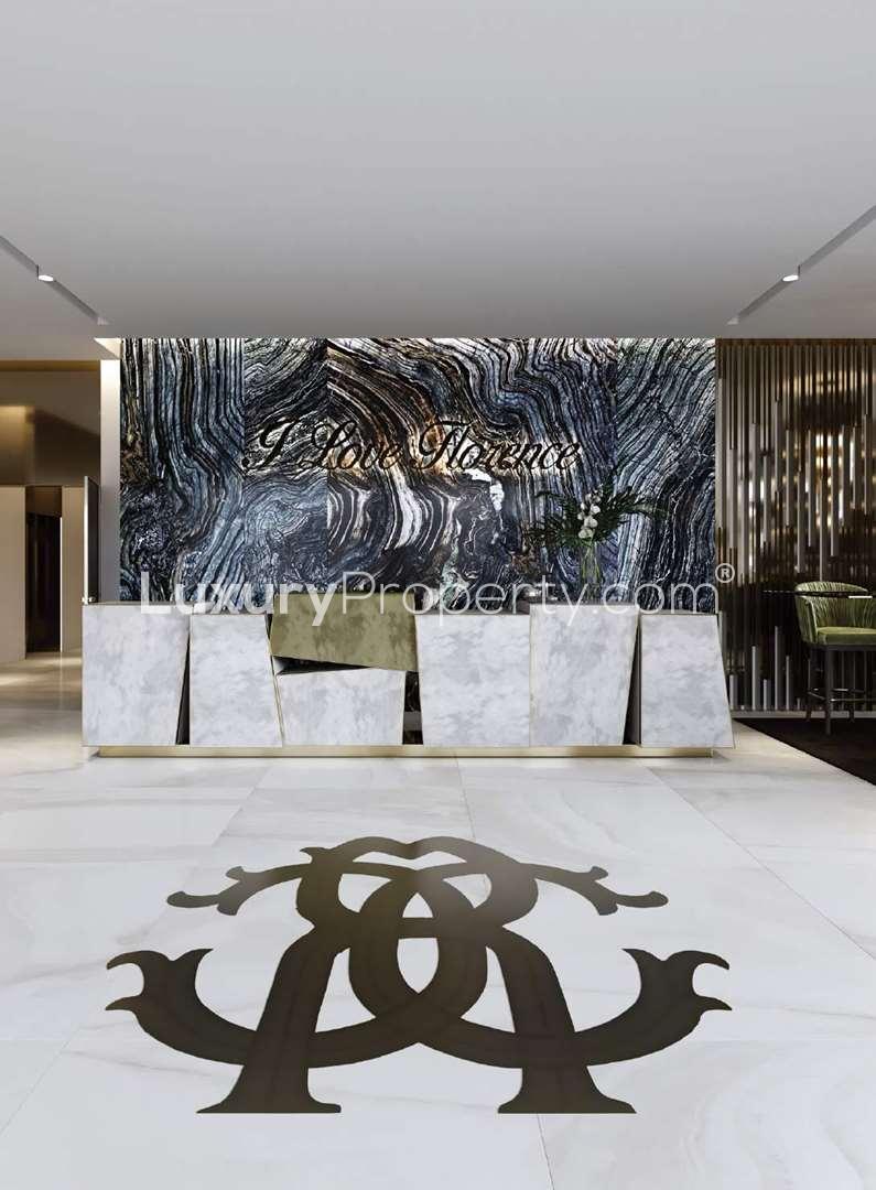 Modern dining area in luxury Florence apartment with city view, Dubai Canal