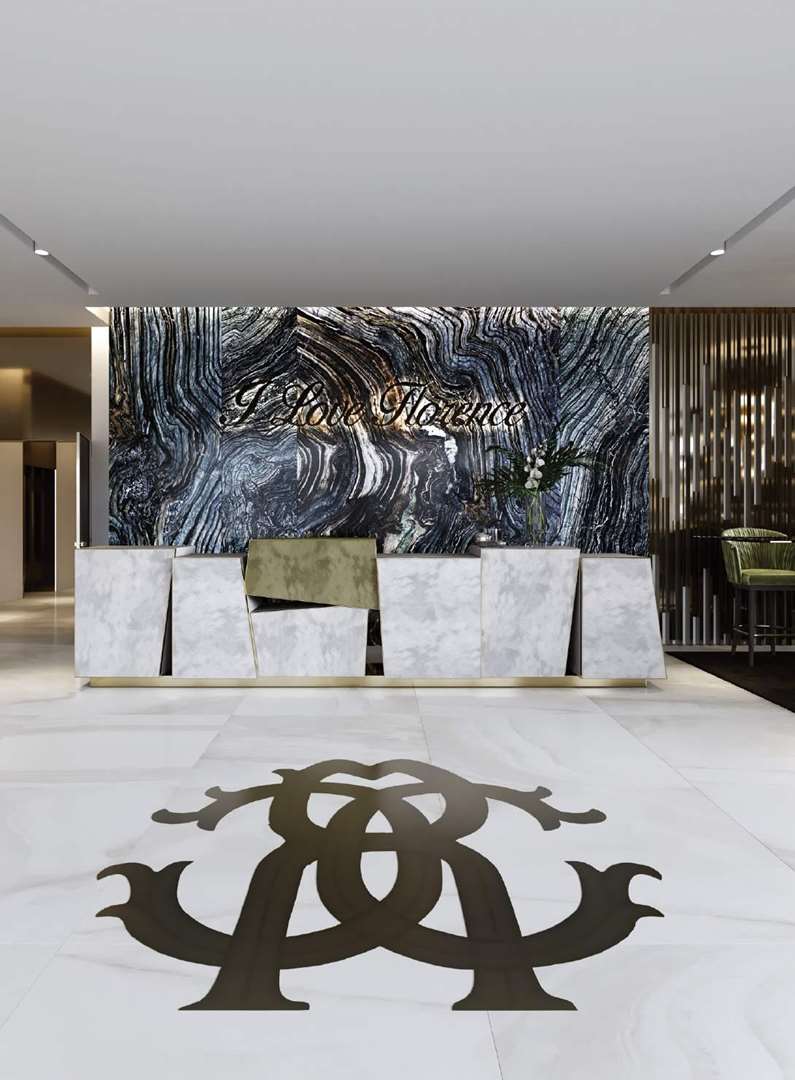 Modern dining area in luxury Florence apartment with city view, Dubai Canal