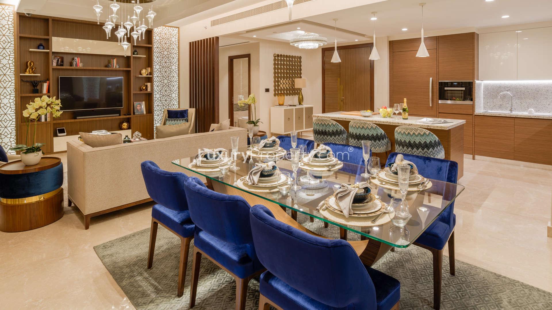 Modern studio apartment interior with large windows at Imperial Avenue, Downtown Dubai