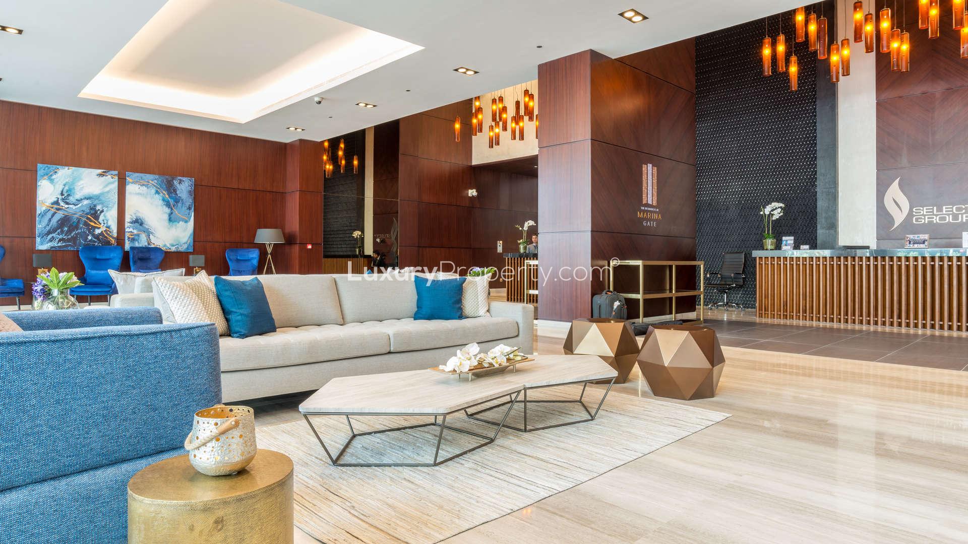 Luxurious lobby at Jumeirah Living Marina Gate, Dubai Marina apartment for sale