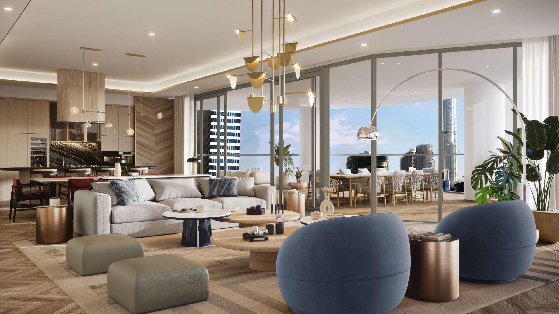 Modern studio apartment interior with city view in Jumeirah Living Business Bay, Business Bay