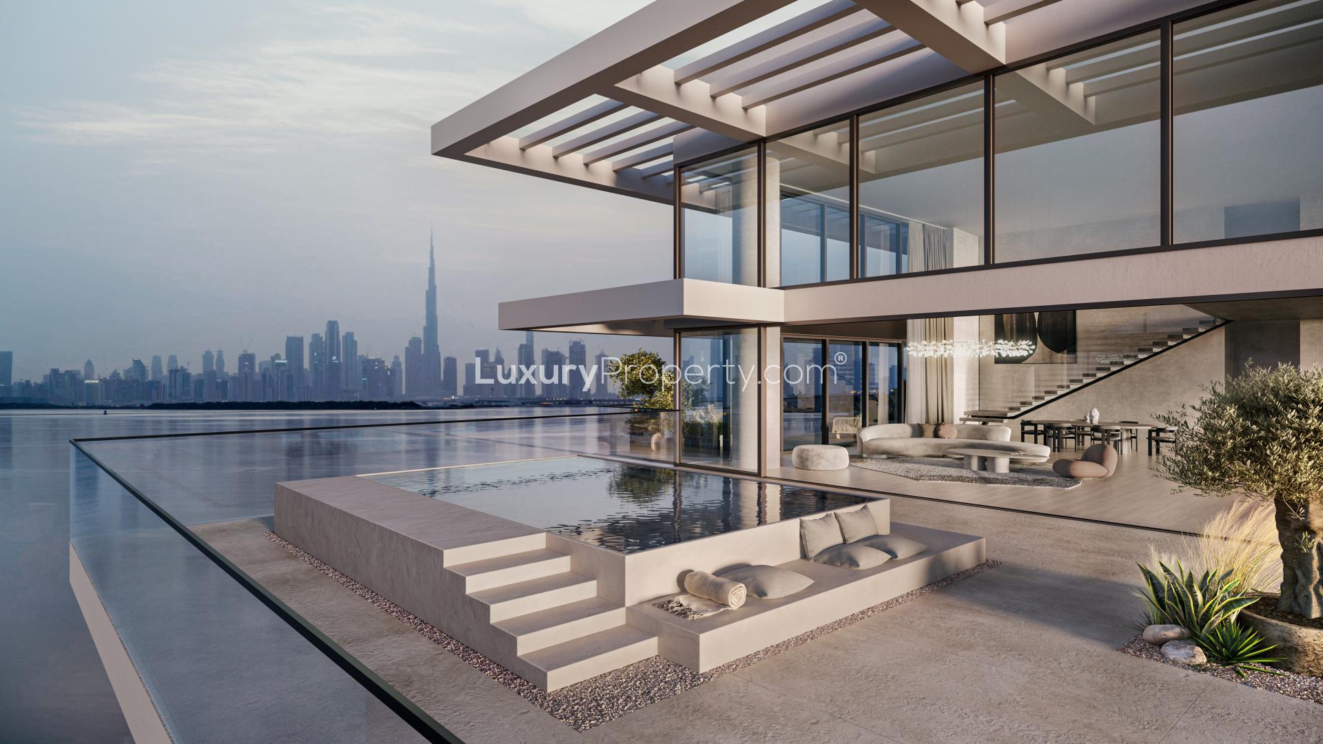 Modern studio apartment exterior at Kempinski Residences The Creek, Al Jaddaf, Dubai, sunset view