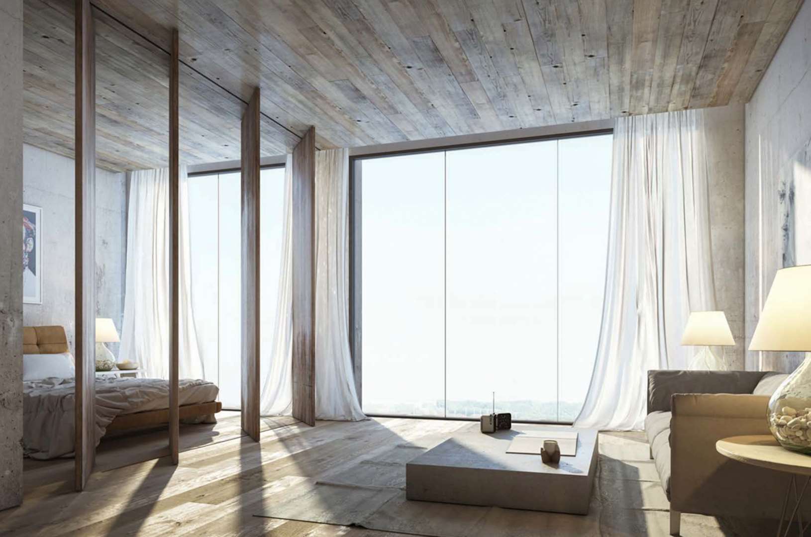 Aerial view of KOA Canvas luxury apartments in Al Barari, Dubai amidst lush greenery