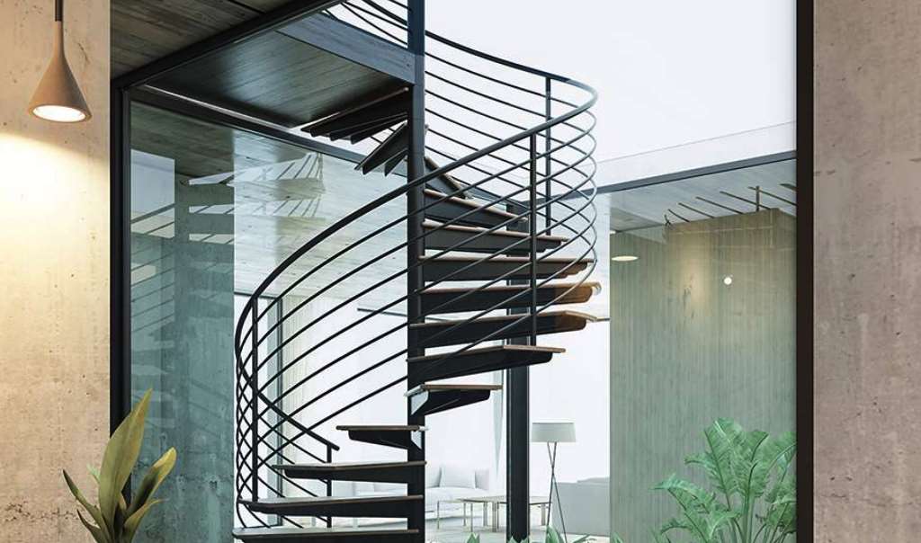 Luxury KOA Canvas apartment courtyard with modern staircase and water feature, Al Barari Dubai